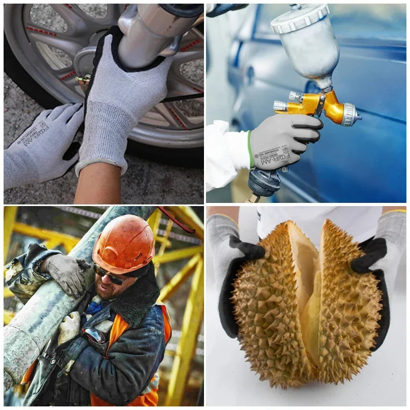 Gants de travail en nylon enduit nitrile, hydrofuges, mixtes