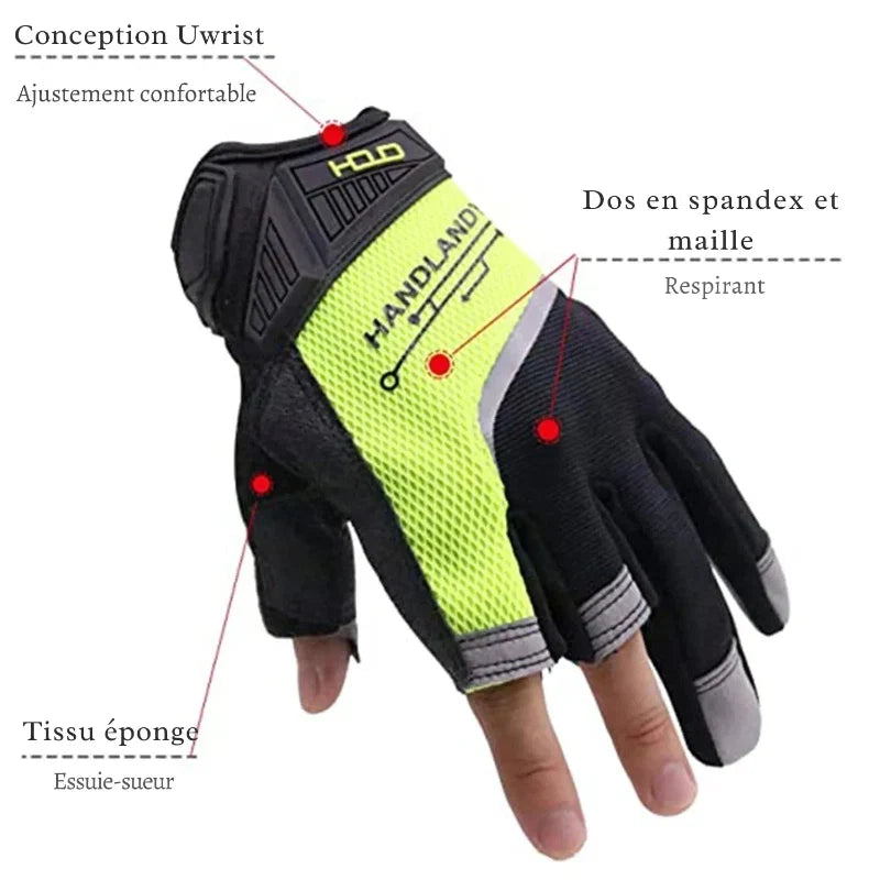 Gants de travail demi-doigt homme, paume rembourrée