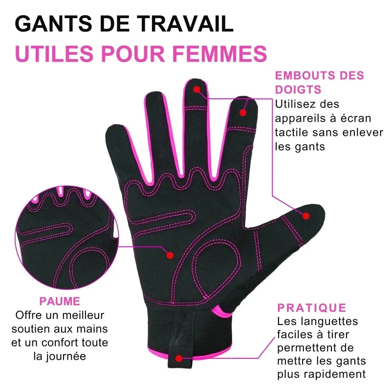 Gants de travail femme tactiles et respirants, du S au L