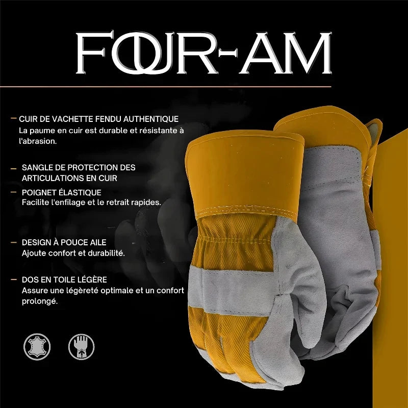 Gants de travail unisexe en cuir de vachette fendu