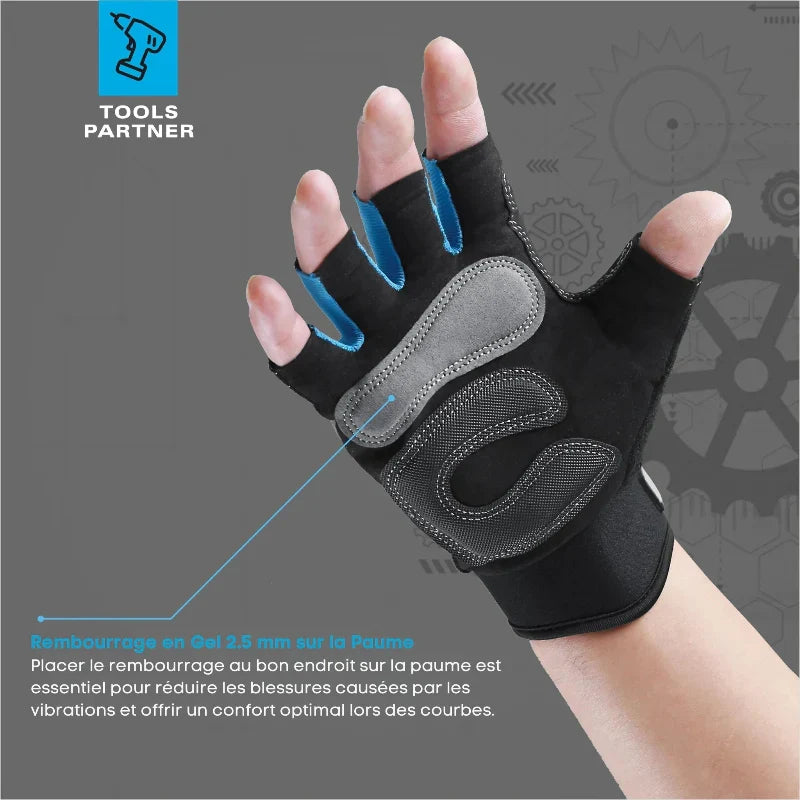Gants de travail mitaines, paume rembourrée 2,5 mm, du M au 2XL