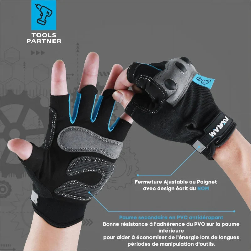 Gants de travail mitaines, paume rembourrée 2,5 mm, du M au 2XL