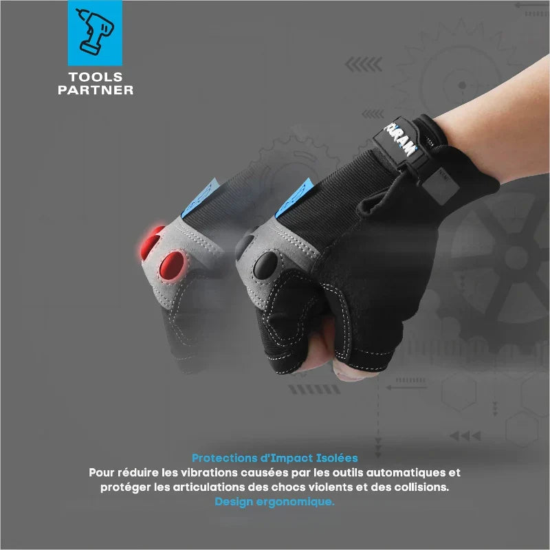 Gants de travail mitaines, paume rembourrée 2,5 mm, du M au 2XL