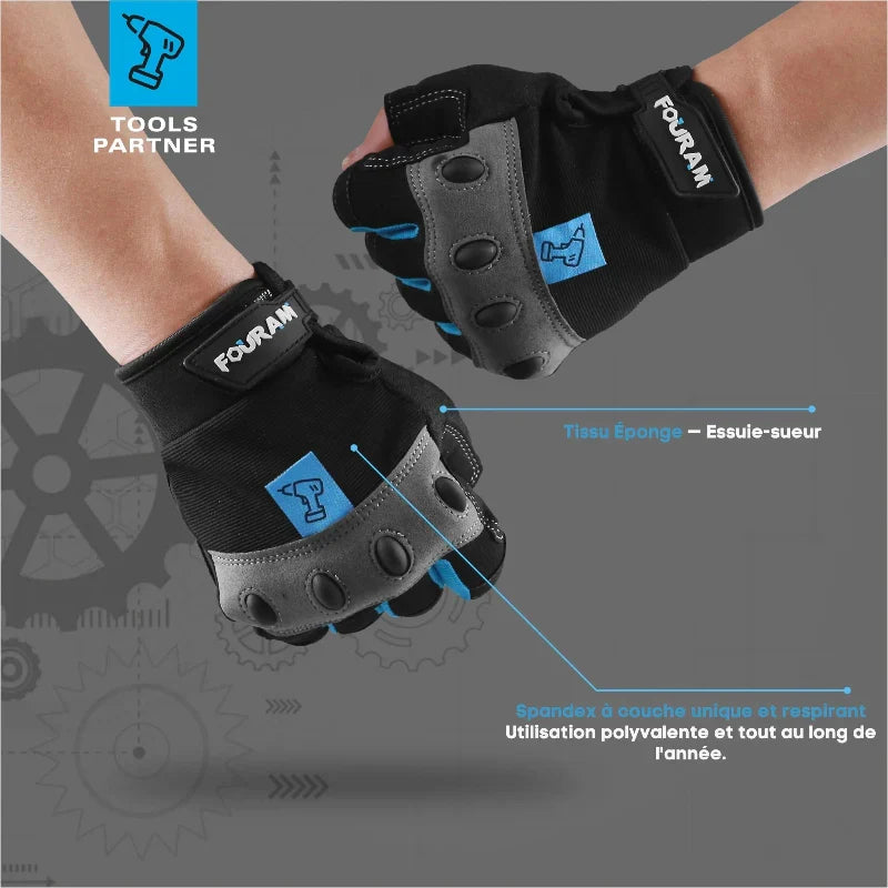 Gants de travail mitaines, paume rembourrée 2,5 mm, du M au 2XL