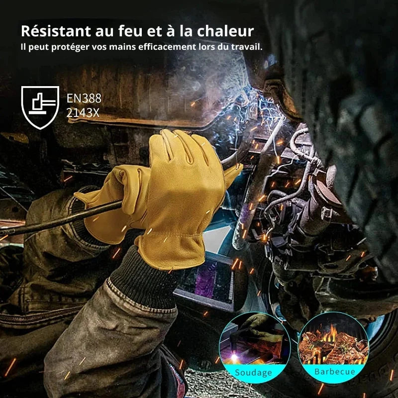 Gants de travail en cuir de vachette, dos en toile, M à XL