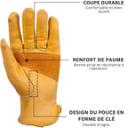 Gants de travail en cuir de vachette, dos en toile, M à XL