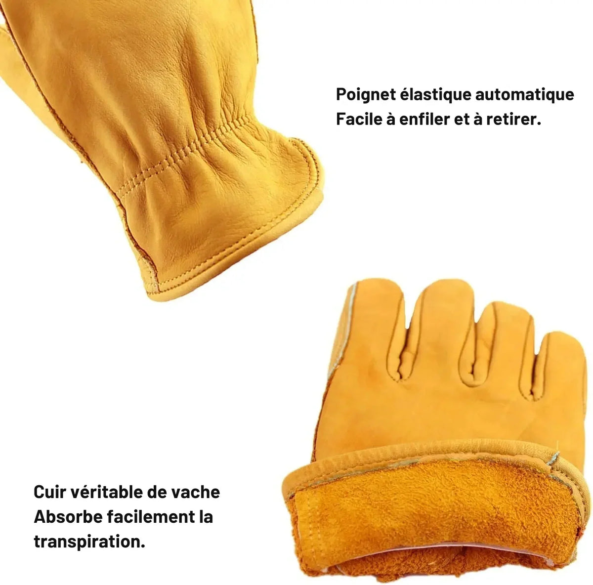 Gants de travail en cuir de vachette, dos en toile, M à XL