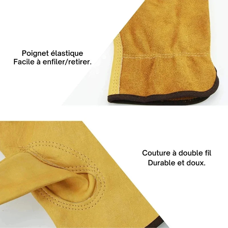 Gants de travail en cuir de vachette, dos en toile, M à XL