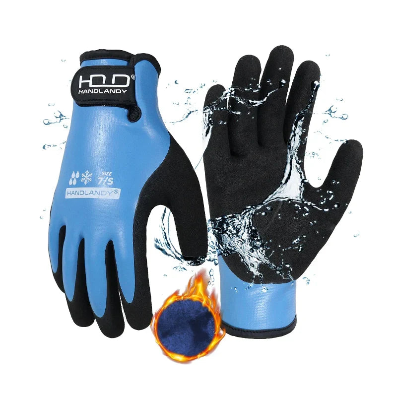 Gants de travail d'hiver imperméables, doublure isolante, bleu