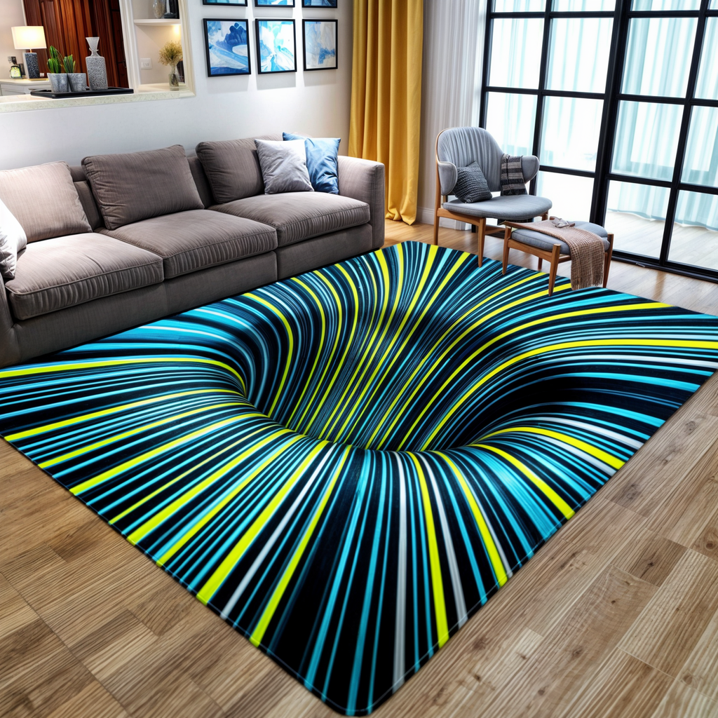 Tapis trompe-l'œil géométrique, six motifs, trois formats