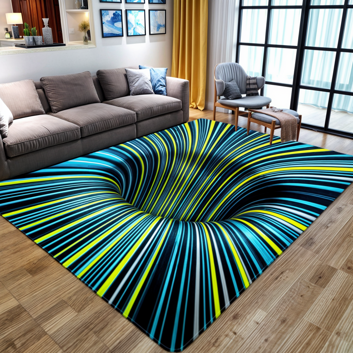 Tapis trompe-l'œil géométrique, six motifs, trois formats