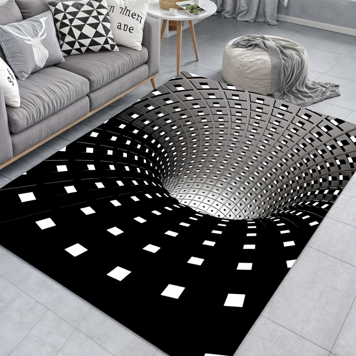 Tapis trompe-l'œil géométrique, six motifs, trois formats