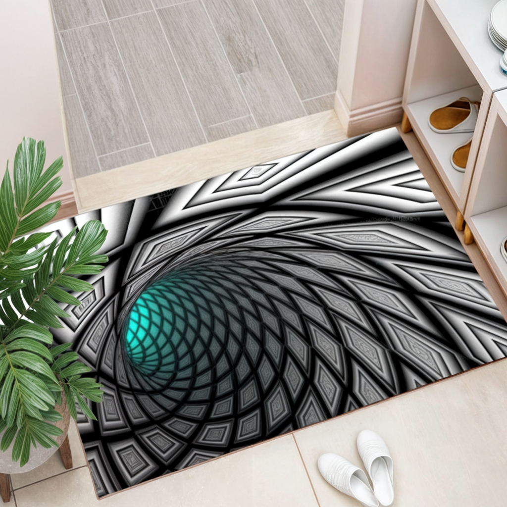 Tapis trompe-l'œil géométrique, six motifs, trois formats