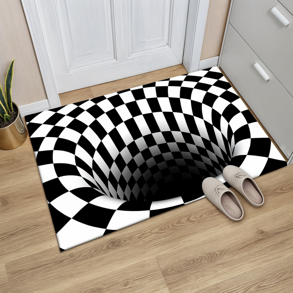 Tapis trompe-l'œil géométrique, six motifs, trois formats
