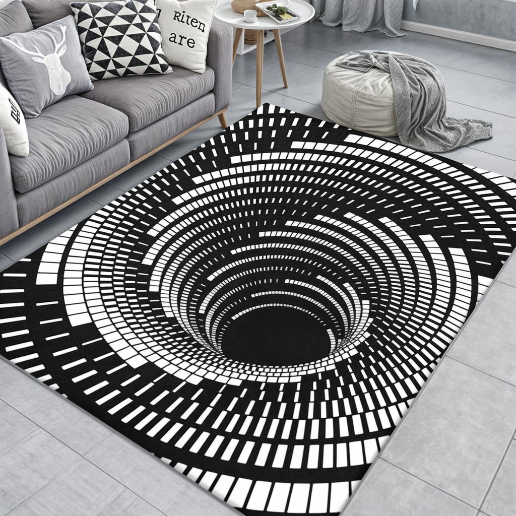 Tapis trompe-l'œil géométrique, six motifs, trois formats