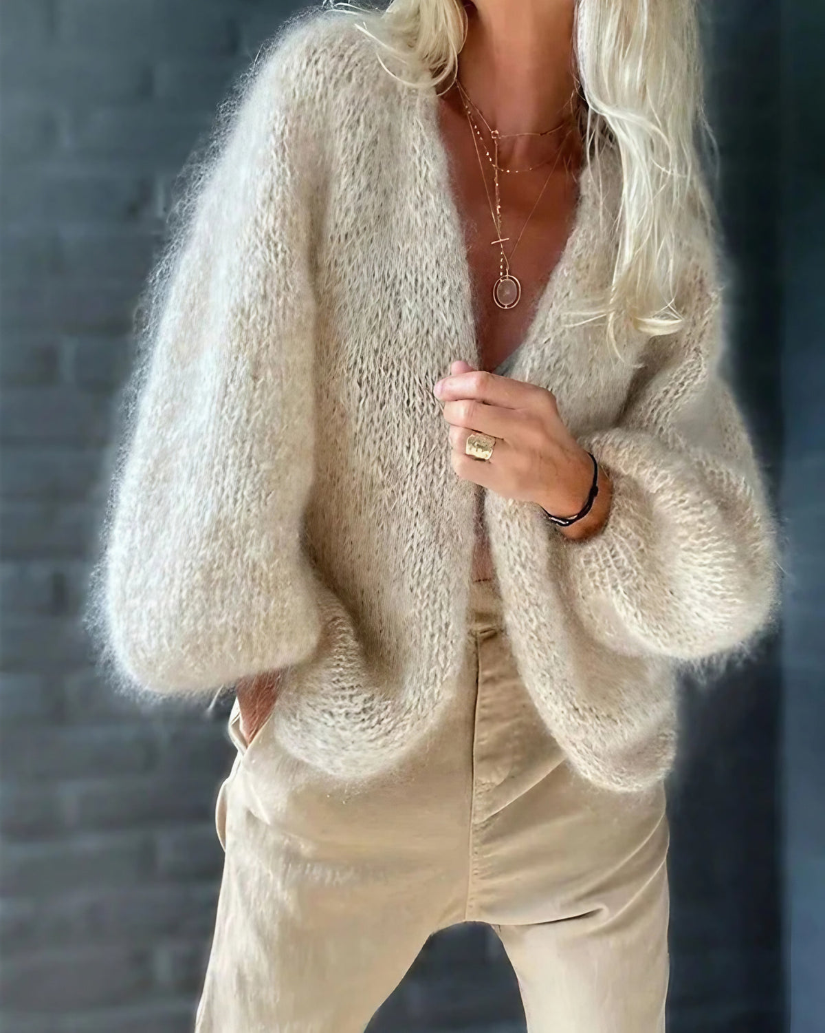 Cardigan beige femme coupe décontractée, manches longues, beige