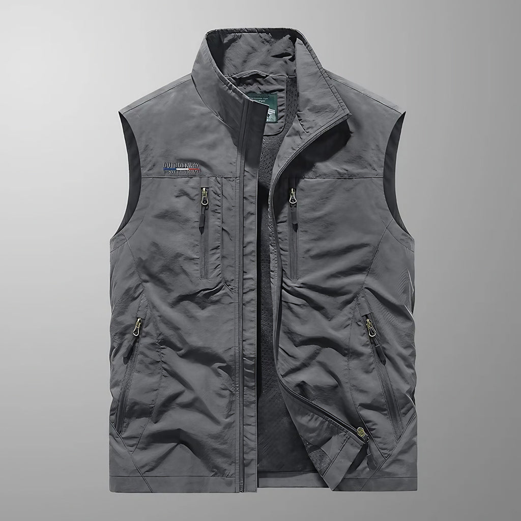 Gilet sans manches homme multipoches zippées, du XS au 4XL, gris