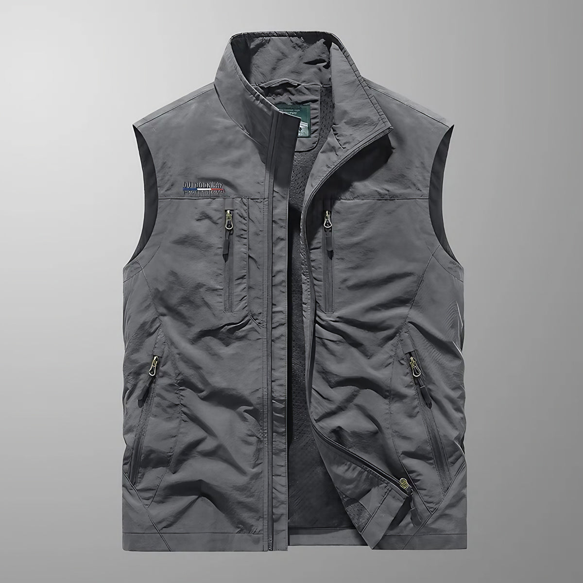 Gilet sans manches homme multipoches zippées, du XS au 4XL, gris