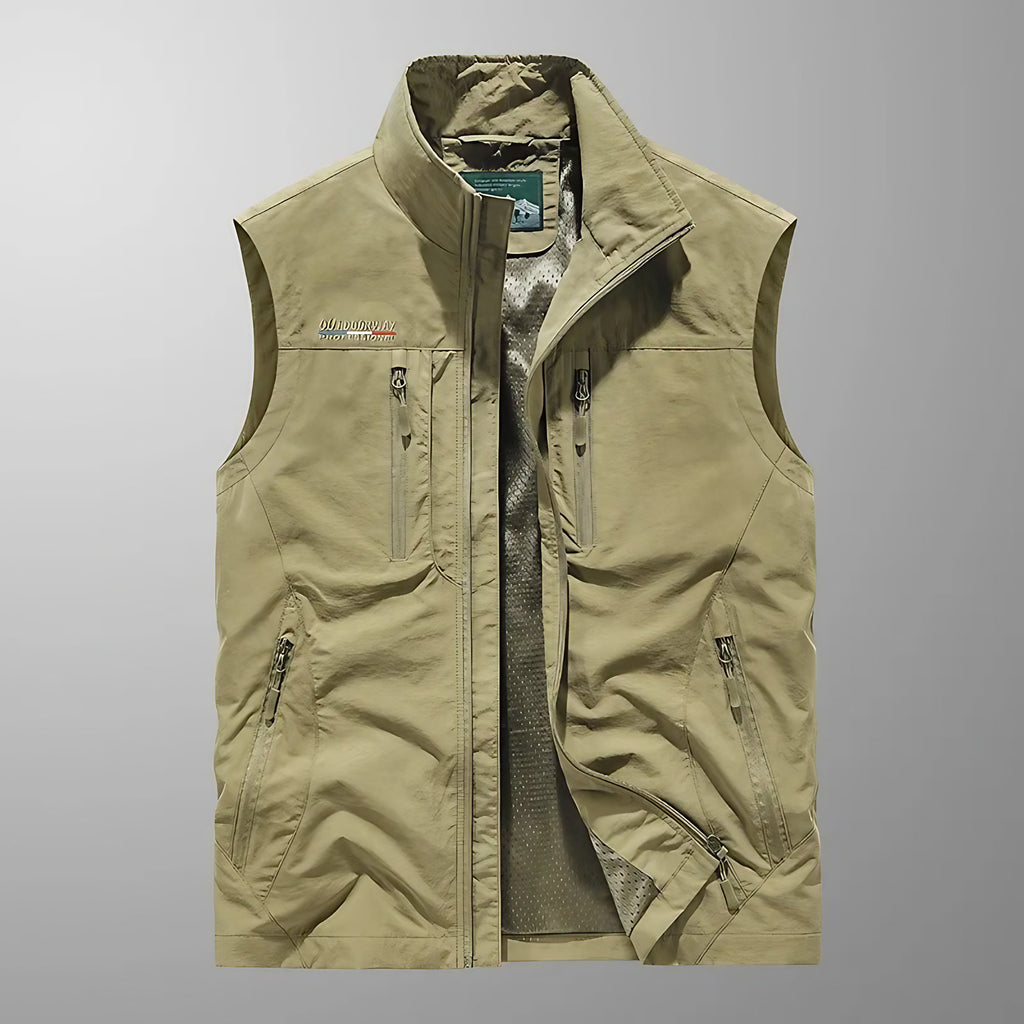 Gilet sans manches homme multipoches zippées, du XS au 4XL, kaki