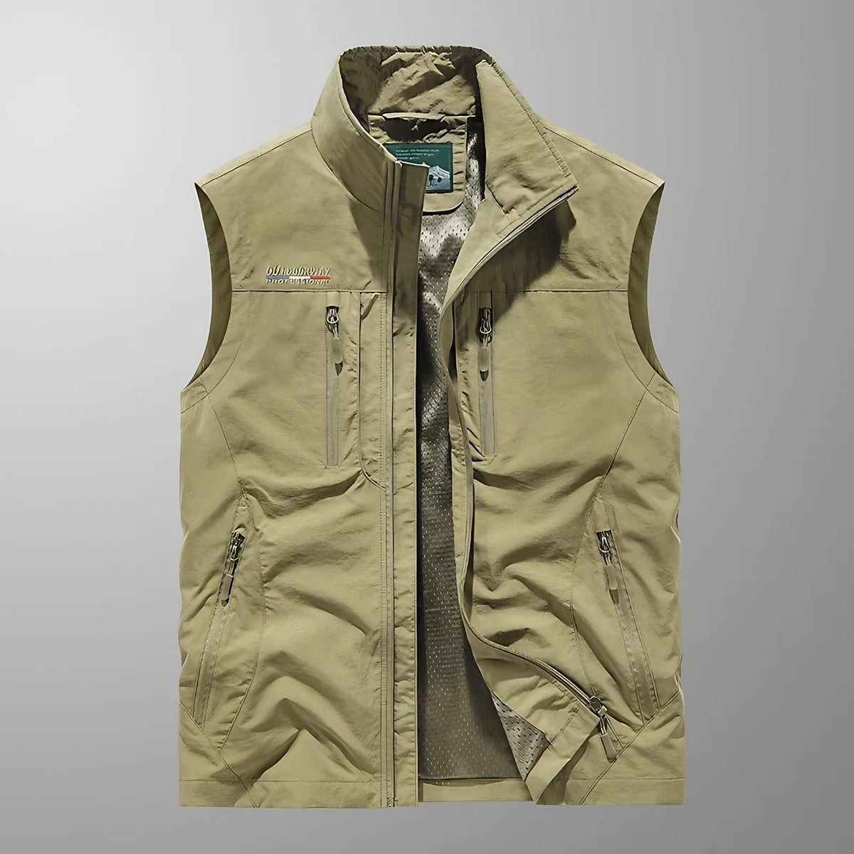 Gilet sans manches homme multipoches zippées, du XS au 4XL, kaki