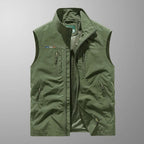 Gilet sans manches homme multipoches zippées, du XS au 4XL, vert
