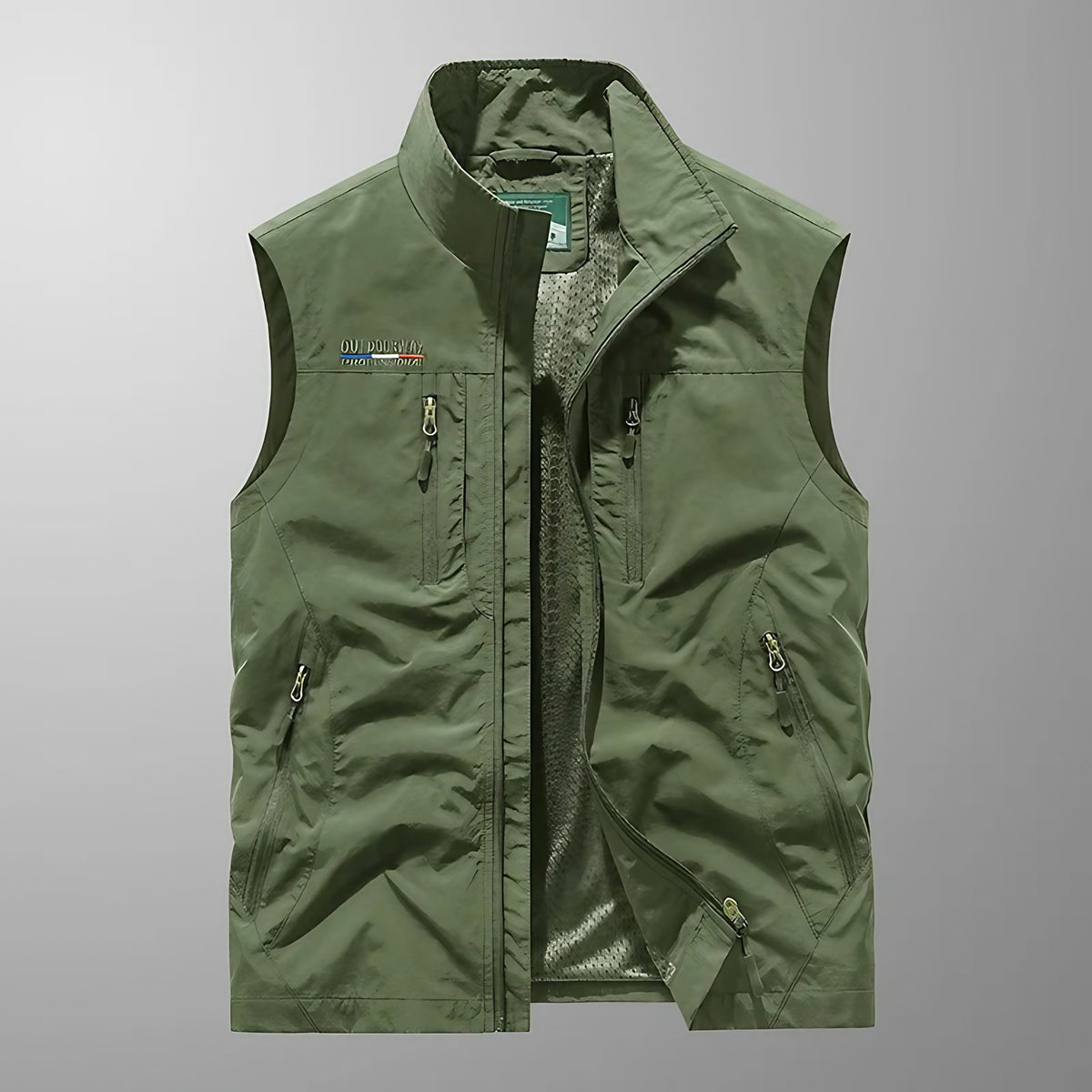 Gilet sans manches homme multipoches zippées, du XS au 4XL, vert