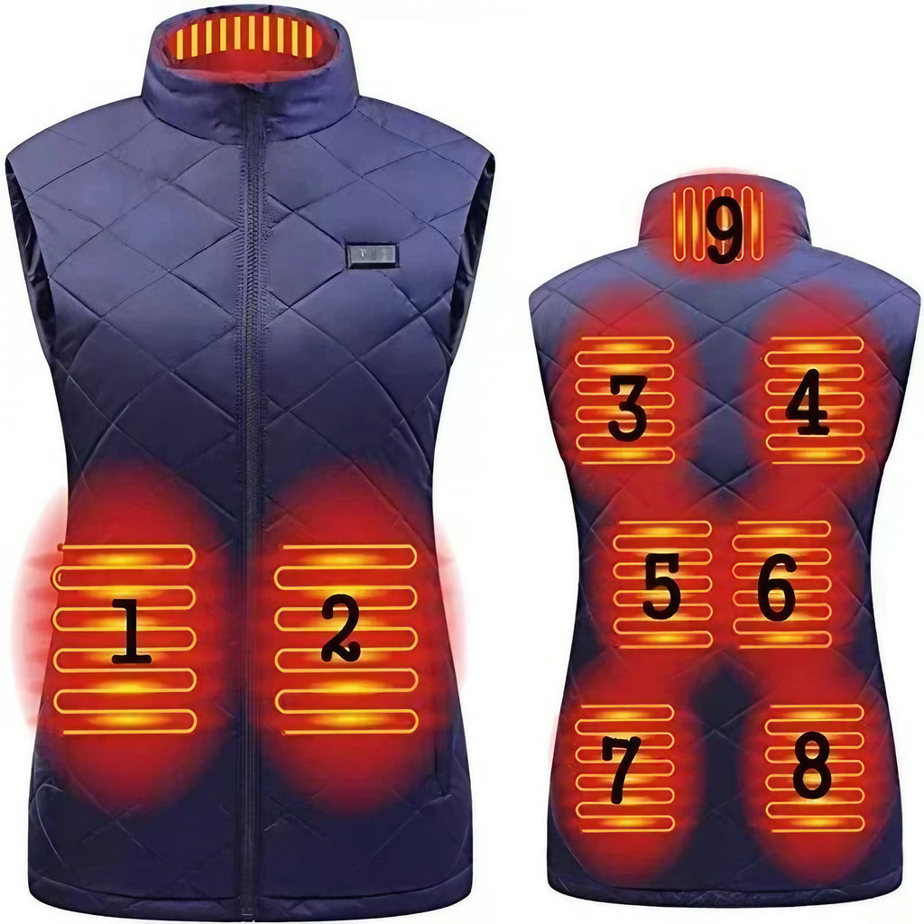 Gilet chauffant femme 9 zones, réglage haut et bas du corps