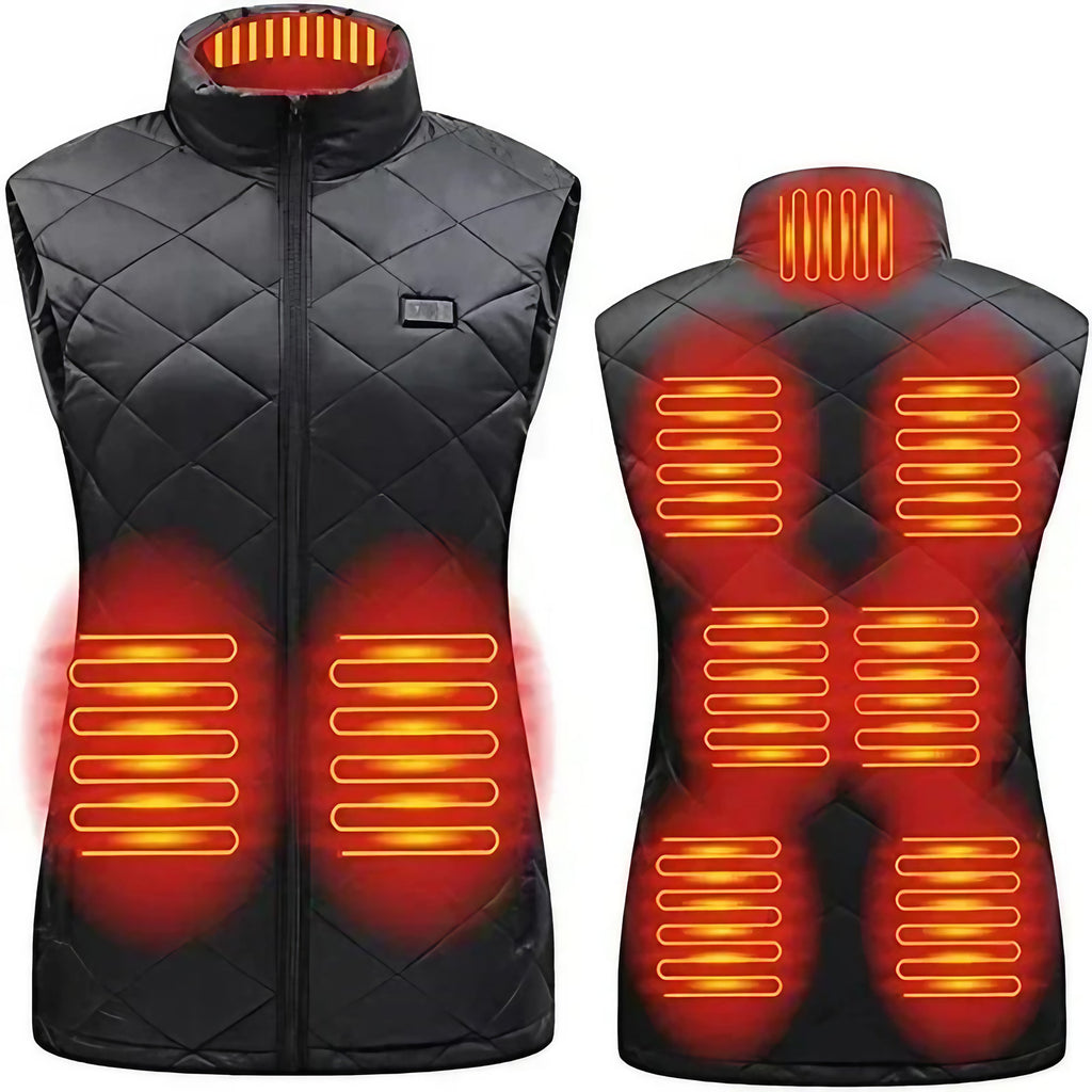 Gilet chauffant femme 9 zones, réglage haut et bas du corps, noir