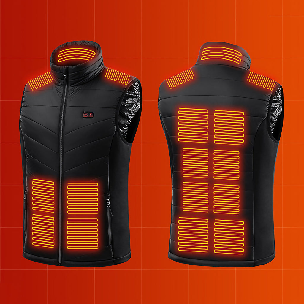 Gilet chauffant homme USB, 13 zones, trois niveaux de chaleur, noir