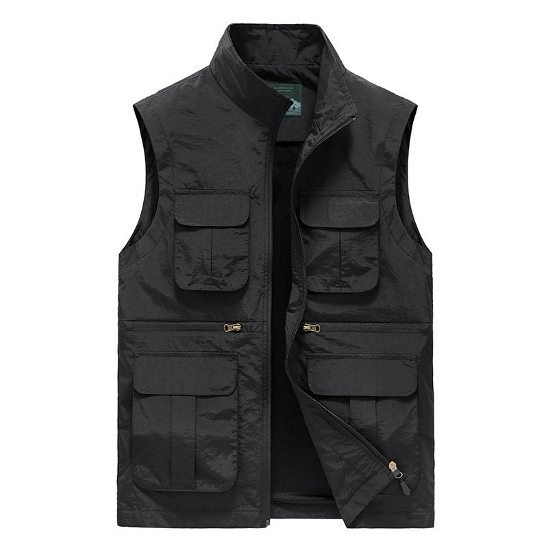 Gilet multipoches homme à séchage rapide, six poches, du M au 7XL, noir