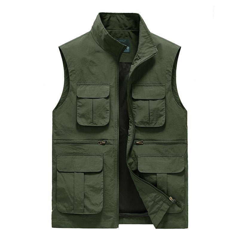 Gilet multipoches homme à séchage rapide, six poches, du M au 7XL, vert armée