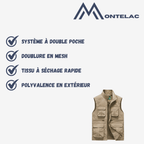 Gilet multipoches homme à séchage rapide, six poches, du M au 7XL