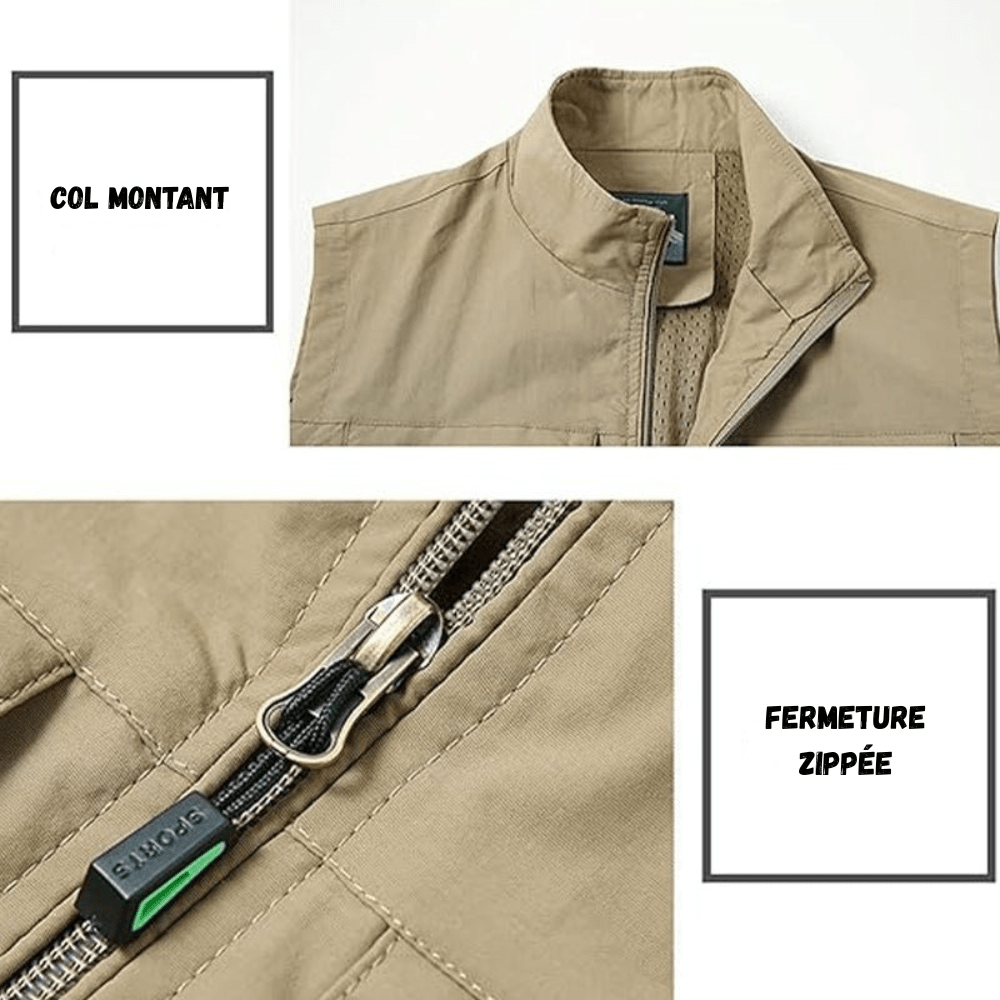 Gilet multipoches homme à séchage rapide, six poches, du M au 7XL