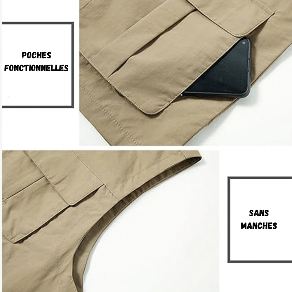 Gilet multipoches homme à séchage rapide, six poches, du M au 7XL