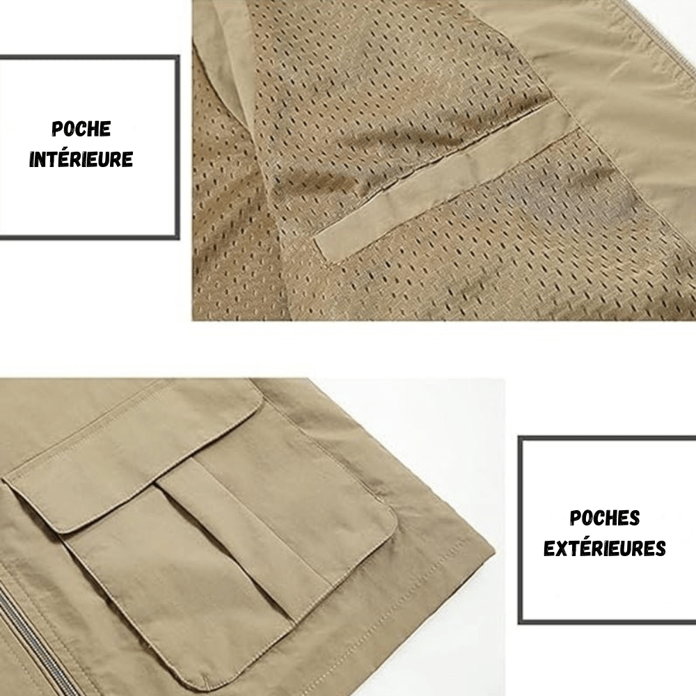 Gilet multipoches homme à séchage rapide, six poches, du M au 7XL