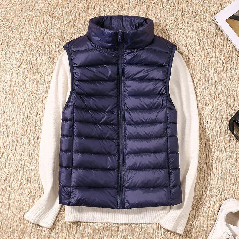 Doudoune sans manches femme légère, col montant, 14 coloris, bleu foncé