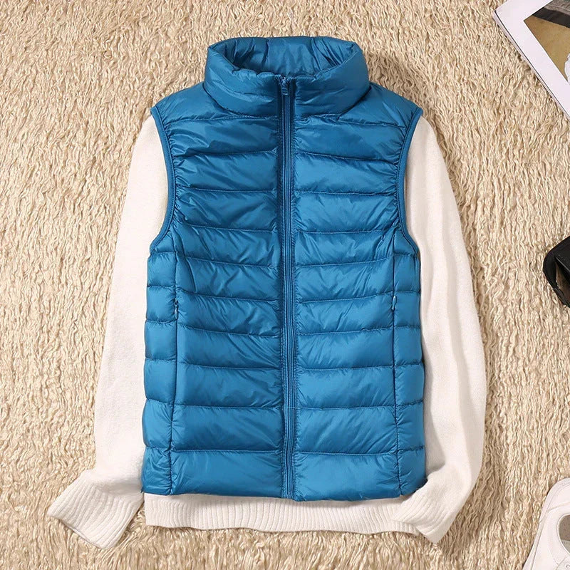 Doudoune sans manches femme légère, col montant, 14 coloris, bleu clair
