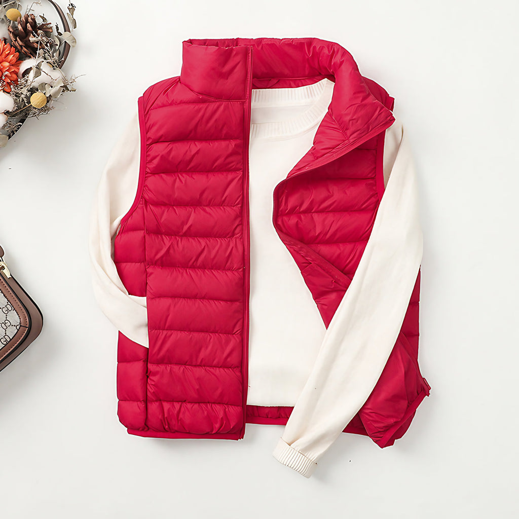 Doudoune sans manches femme légère, col montant, 14 coloris, rouge