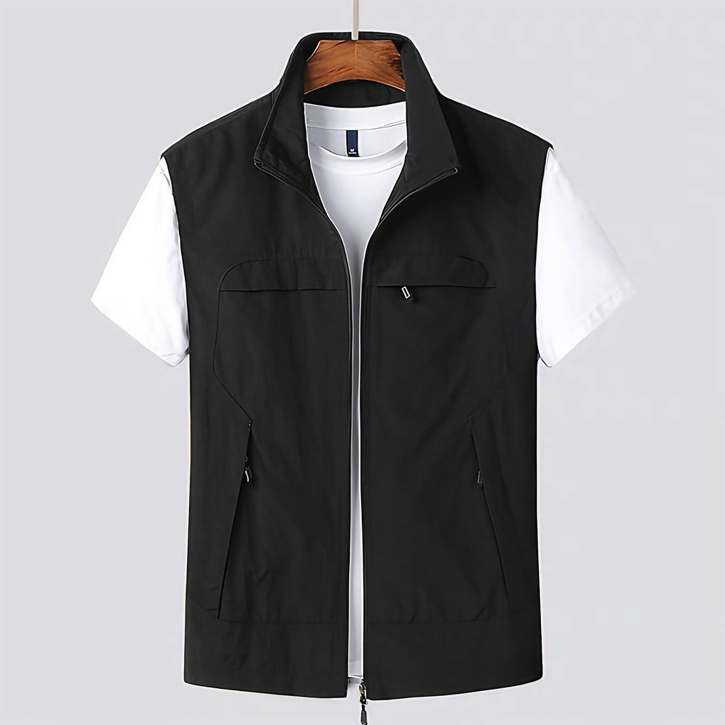 Gilet sans manches homme uni, coupe légère, quatre coloris, noir