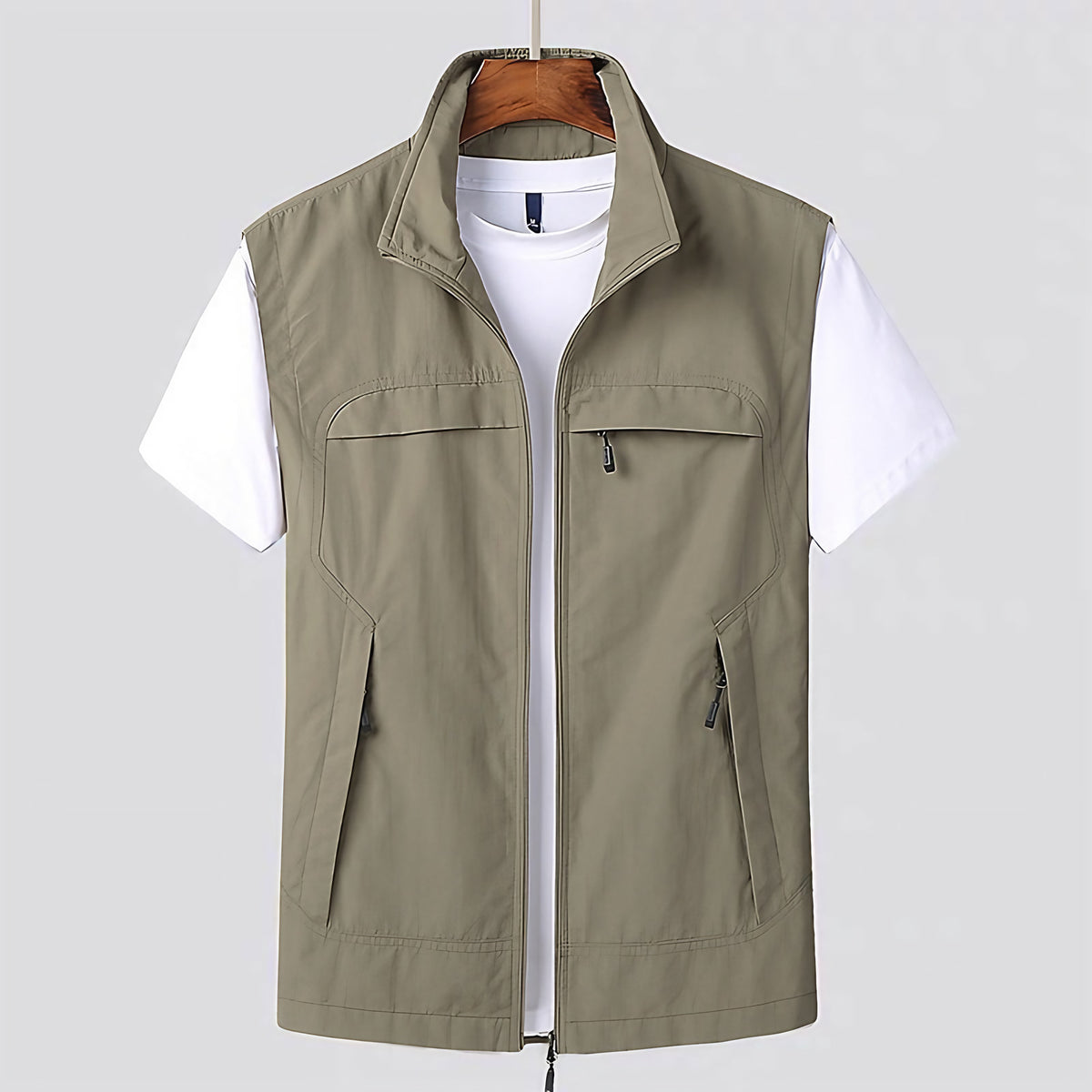 Gilet sans manches homme uni, coupe légère, quatre coloris, kaki