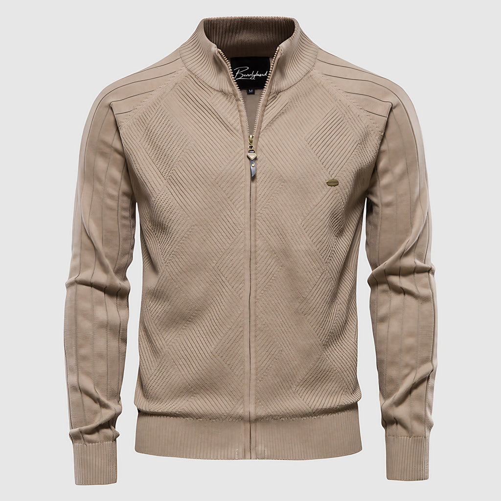 Cardigan zippé homme, fermeture éclair intégrale, du S au XL, beige