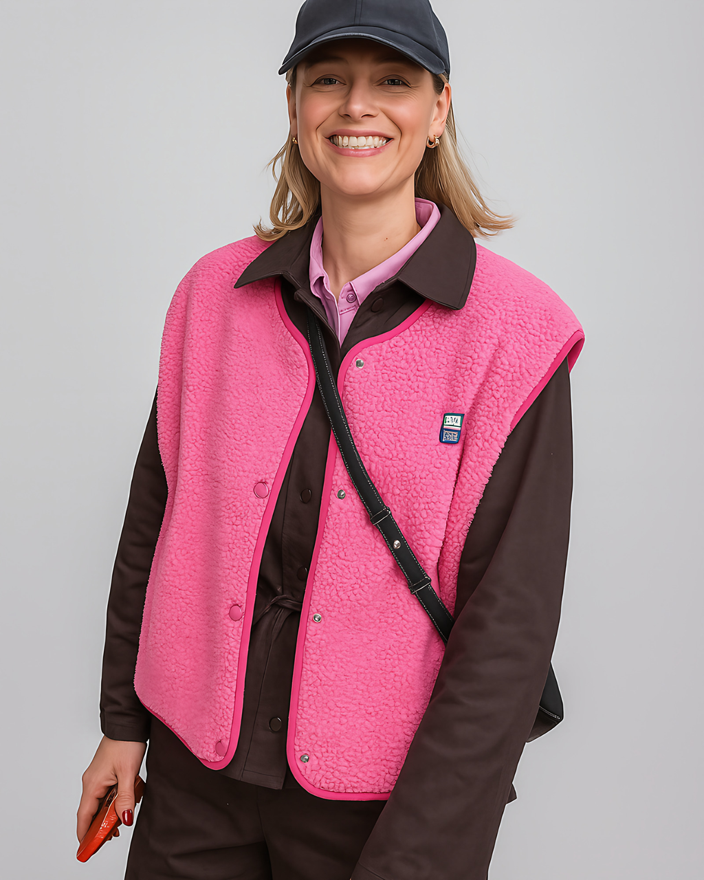 Gilet homme ouvert sur le devant, pour l'automne et l'hiver, rose rouge