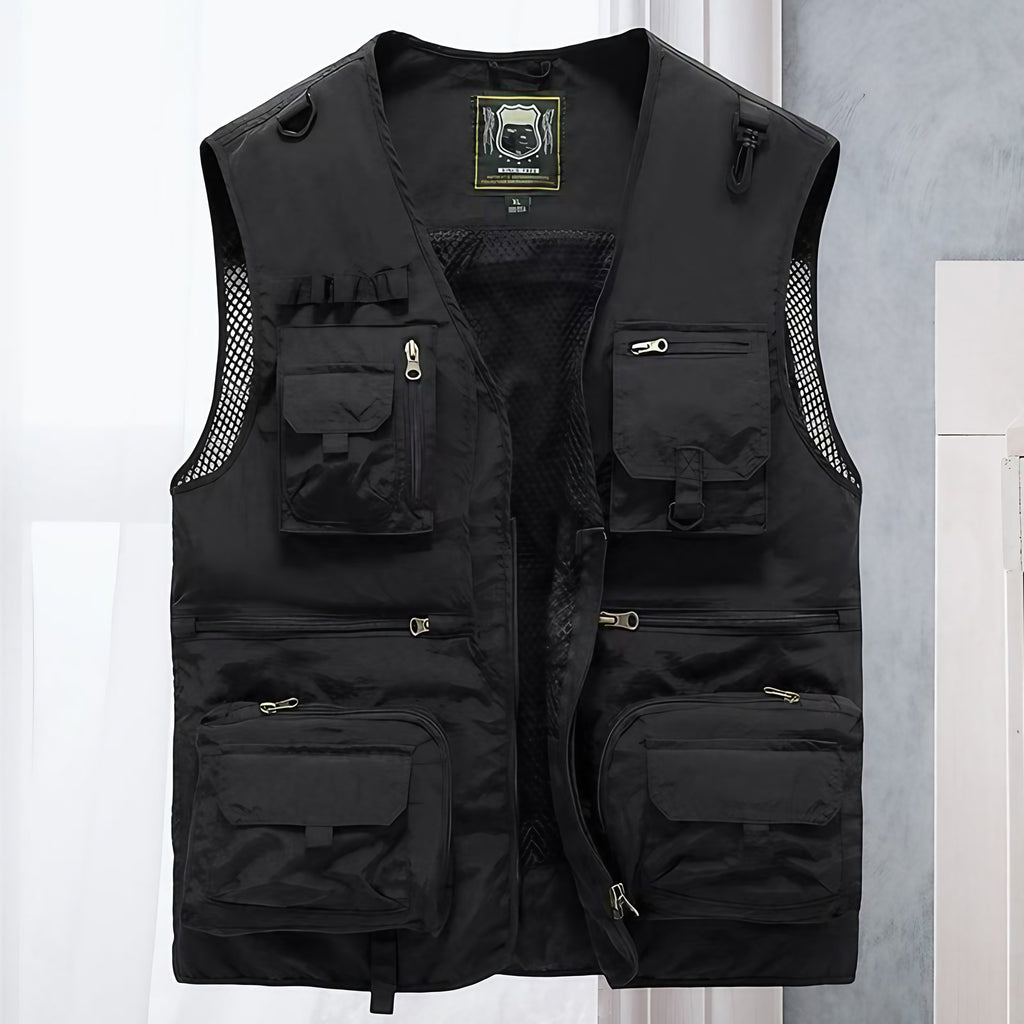 Gilet sans manches homme multipoches pour l'été, cinq coloris, noir