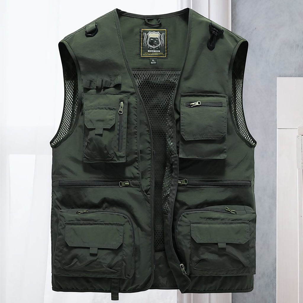 Gilet sans manches homme multipoches pour l'été, cinq coloris, vert armée