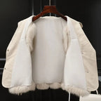 Gilet femme doublé à grand col à revers et liens à la taille