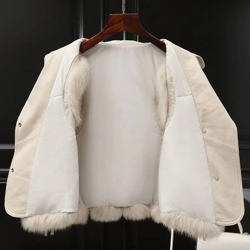 Gilet femme doublé à grand col à revers et liens à la taille