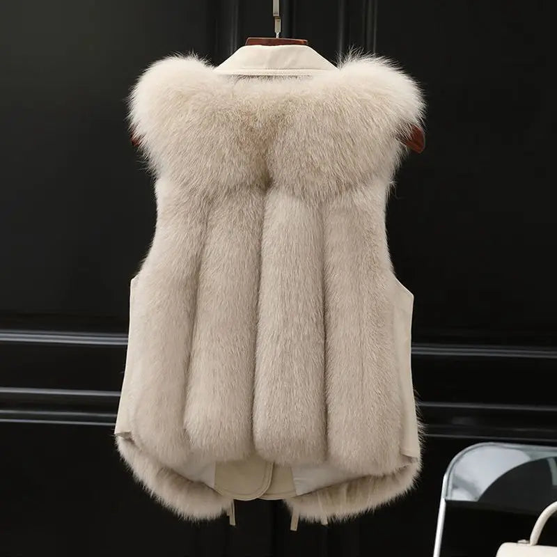 Gilet femme doublé à grand col à revers et liens à la taille