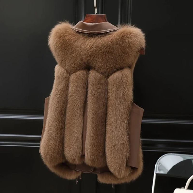 Gilet femme doublé à grand col à revers et liens à la taille