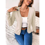 Gilet femme col V boutonné, coupe ajustée, dix coloris, beige