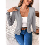 Gilet femme col V boutonné, coupe ajustée, dix coloris, gris